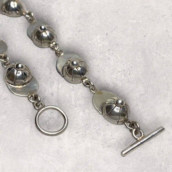 925 Mexico Sterling Silver Baseball Softball Sports Cap Hat Chain Bracelet 8” - Picture 4 of 5